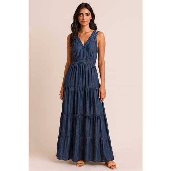 3 for $9 INC Chambray Maxi Dress with Cross Back M - Picture 1 of 7